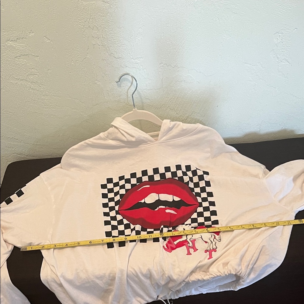 # 0810 + White Hoodie with Red Lips and Checkered Design W/ WHT - Picture 6 of 11
